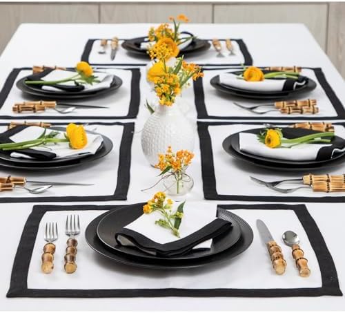 Solino Home 100% Pure Linen Placemats, 14 x 19 in, Black, Classic, Set of 4