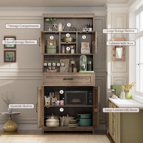kepptory 69" Tall 63" Wide Extra Large Pantry Storage Cabinet, Brown