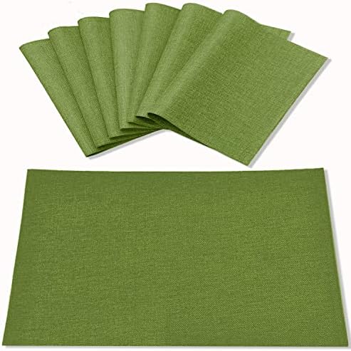 Cloth Placemats Set of 8, Linen Type Fabric Placemats Machine Washable Heat Resistant Placemats Wrinkle Free Thick Polyester Kitchen Place Mats for Dining Table (Green)