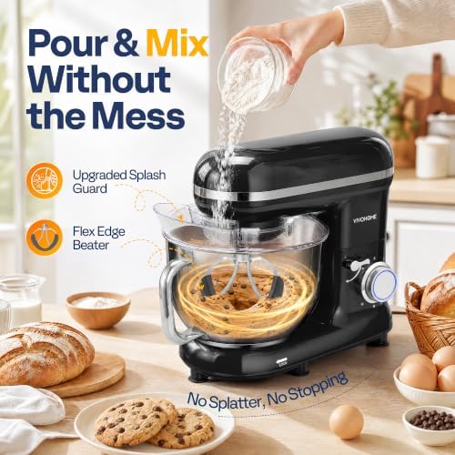 VIVOHOME Stand Mixer, 6-Quart Tilt-Head Kitchen Mixer with Bowl, Black