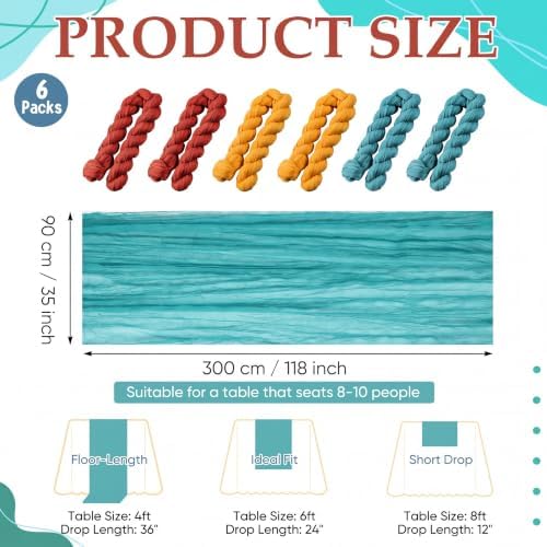 6 Pcs Fall Terracotta and Teal Cheesecloth Table Runner 118"