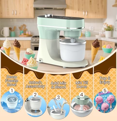 Stand Mixer 6QT Kitchen Mixer with LED Smart Touchscreen,11‑Speed Tilt‑Head Mixer w/Timer,4 Presets,Stainless Bowl,Dough Hook,Whisk,Beater & Ice Cream Maker Attachment (Green,6Qt)