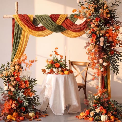 8 Pcs Fall Terracotta Cheesecloth Table Runner 118"