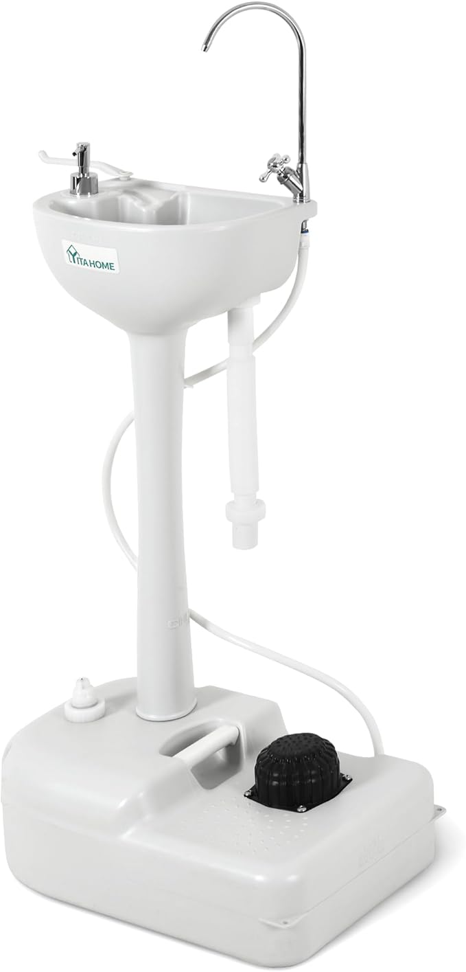 YITAHOME Upgraded Portable Sink Camping Hand Washing Station with 17 L Wash Basin Stand, Rolling Wheels, Soap Dispenser, Towel Holder, for Garden, Outdoor, Travel, Boat, Gather, Indoor, Worksite