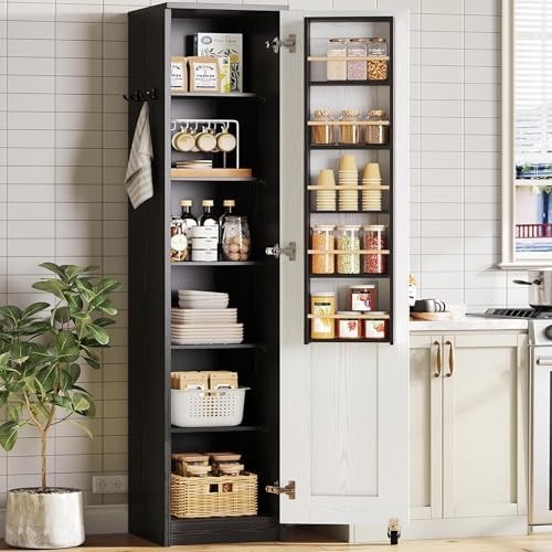 IRONCK Narrow Kitchen Pantry Cabinet 72" H for Small Place, White and Black