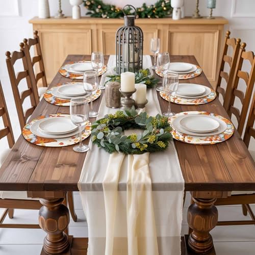 Fall Round Placemats Set of 6 Thanksgiving Autumn Maple Leaves Gnome Place Mats Washable Woven Placemat Hello Fall Harvest Pumpkin Circle Braided Table Mat for Kitchen Holiday Party Decor 15 Inch