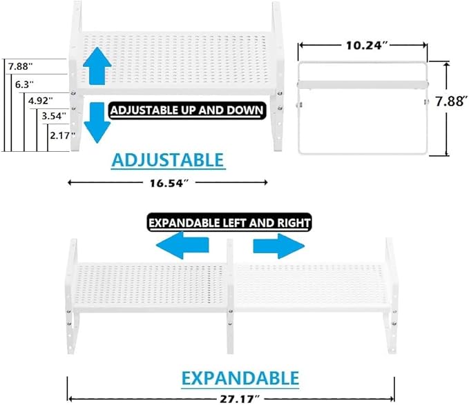Expandable Shoe Rack Stackable Metal Pantry Storage Shelves Stand Adjustable Height Cabinet Shelf Organizer Racks Spice Shelving(2PACKS/WHITE,LARGE)
