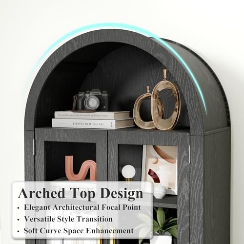 63"Tall Arched Cabinet, 5-Tier Curio Cabinet for Kitchen Living Room, Black