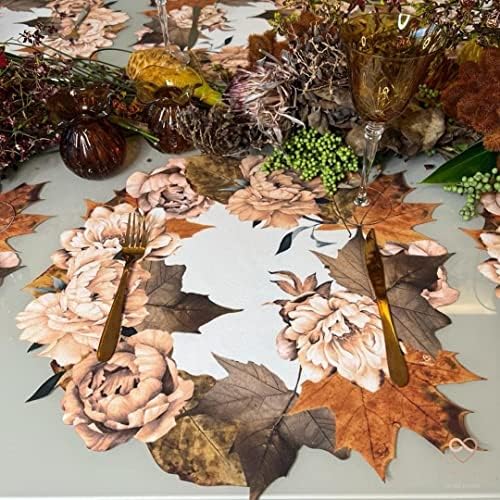 Maison Charlo - Set of 4 Waterproof Placemats Thanksgiving Maple Flower Wreath - Dining Table Decor, Home Decor - Washable Heat Resistant for Parties, Kitchen Table - Brown