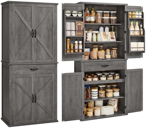 VASAGLE Pantry Cabinet, Freestanding Tall Cupboard with a Drawer