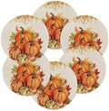Fall Round Placemats for Dining Table Set of 6 Orange Pumpkin Place Mats Circle Washable Woven Placemat Autumn Maple Leaf Braided Table Mat for Thanksgiving Kitchen Home Dinner Party Decor 15 Inch
