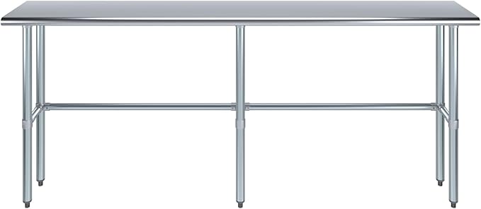 AmGood Stainless Steel Work Table Open Base | NSF Kitchen Island Food Prep | Laundry Garage Utility Bench (84" Long X 14" Deep)