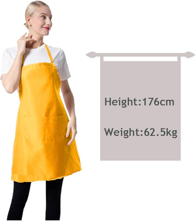 Total 15 PCS Plain Yellow Color Bib Aprons Bulk for Women Men Adult -Unisex Aprons with 2 Front Pockets (Yellow-15PCS)