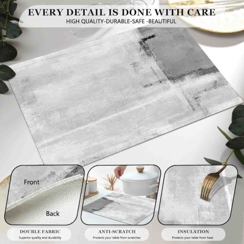 Mcalk Dark Grey Table Runner and Placemats Set of 6 Pieces, Grey Placemat, Cloth Place Mats Indoor for Kitchen, Washable Abstract Placemats Linen Material for Dining Table