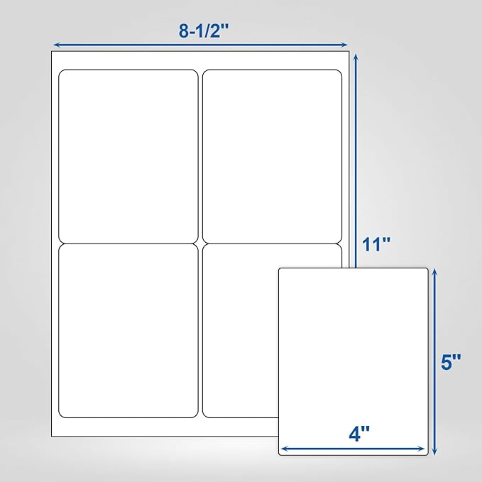 Bostlabels 500 Sheets 2000 Pcs 4 Up 4x5 White Shipping Labels for inkjet and Laser Printers, large Labels 4 per Sheet, Permanent Strong Adhesive A4 Size 4 Labels per Page Perfect for Mailing & Address