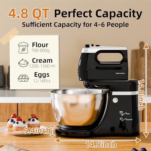4.8QT 2-in-1 Stand Mixer, Black