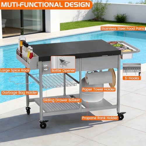 Pizza Oven Table, Grill Cart Table for Blackstone Griddle Pit Boss Portable Grill Tabletop Smoker Outdoor Pizza Oven Stand Fits Ninja, Cuisinart, Gozney, Outside Cooking BBQ Prep Table Station