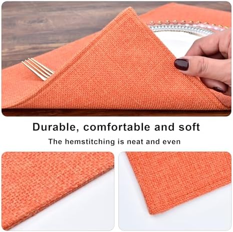 SLKQG Orange Linen Placemats Set of 8 - Heat Resistant & Machine Washable Table Mats for Holiday Dining, Double-Layered Fabric for Family Gatherings - Indoor Outdoor Use (8, Orange)