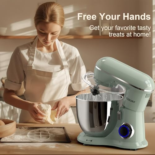 CEBORY 3-IN-1 Electric Stand Mixer, 6.5QT Bowl 660W 10-Speed Kitchen Mixer, Household Food Mixers include Dough Hook, Beater and Whisk, Bread Cake Mixer for Baking and Most Home Cooks, Morandi Green