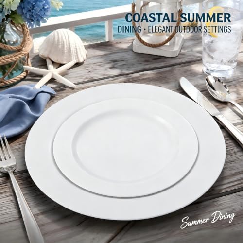 FLOWERCAT 60PCS White Plastic Plates - Heavy Duty White Disposable Plates for Outdoor/Fall Party/Wedding -serve for 30 guests Include 30PCS 10.25" & 30PCS 7.5" Plates for Thanksgiving