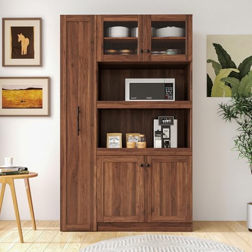 Jmyab 70.87" Kitchen Pantry Cabinet, Kitchen Pantry Cabinet with Storage Shelves, Farmhouse Storage with 4 Doors, Tall Organizers for Living Room Dining Room, Walnut