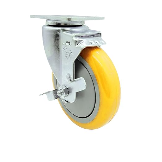 Service Caster Brand Replacement Caster for Uline Caster H-7449SWB-Stainless Steel Swivel Top Plate Caster with 5 Inch Yellow Polyurethane Wheel and Top Lock Brake-Fit Carts and Platform Trucks H-6348