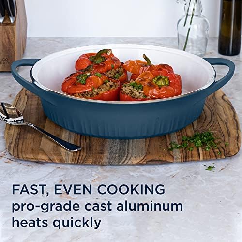 CorningWare QuickHeat 4-QT Cast Aluminum Braiser With Lid, Nonstick Ceramic Interior, Lightweight and Fast Even Heat Baking & Cooking, For Meats, Soup, Browning, Searing, French Navy