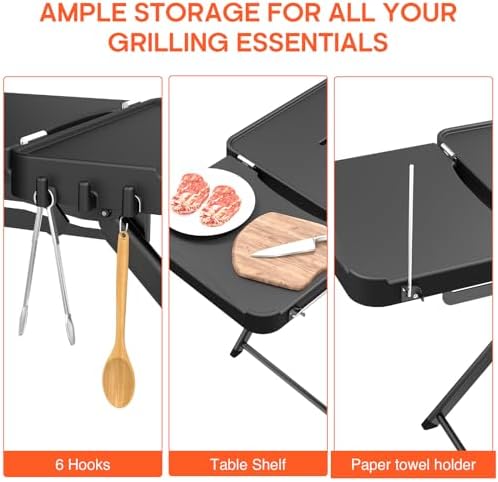 Grill Stand for Ninja Woodfire OG701, OG850, OG951, Portable Foldable Grill Table with Wheels & Side Shelf, 51" Large Space BBQ Table for Weber, Blackstone Griddle, Ooni Pizza Oven Accessories
