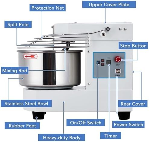 GarveeHome 10.5 Qt Commercial Stand Mixer, 650W Touch Screen Control with Timer & Safety Shield, Dual Rotating Dough Machine, Stainless Steel Bowl for Restaurant & Bakery