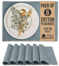 100% Cotton Ribbed Placemats - Set of 6-13 x 19 Inches - Grey - Everyday Cloth Table Mats - Thick Construction, Washable & Reusable Cloth Place Mats - by AVKA Studio