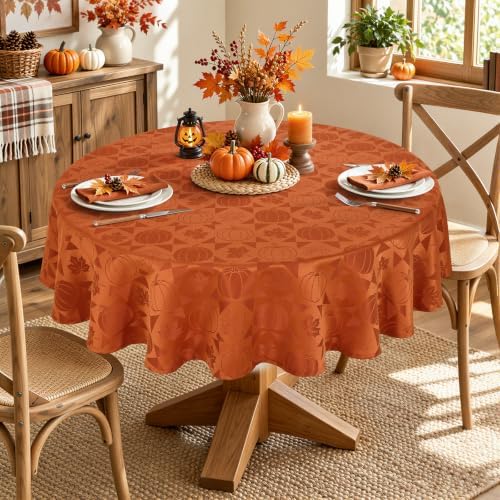 Smiry 60x60 Inch Thanksgiving Jacquard Round Table Cloth for Fall