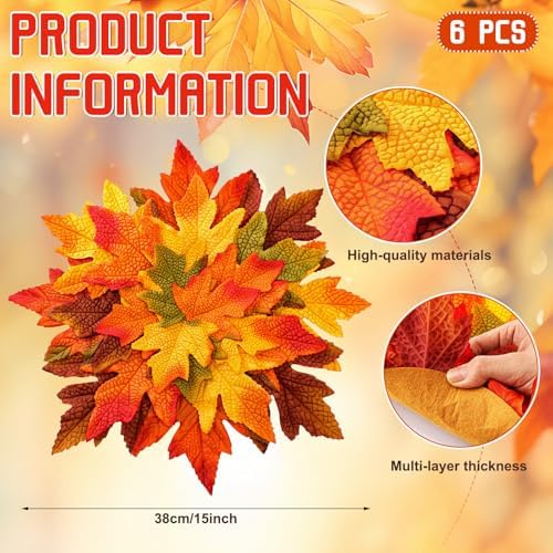 SmoothNovelty 6 Pcs 15" Fall Placemats, Thanksgiving Leaf Mats, Multicolor