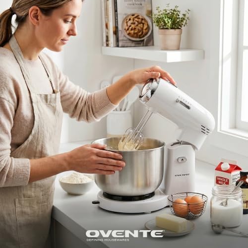 OVENTE Electric Stand Mixer, 3.5 QT, 5 Mixing Speeds, 250W, White SM680W