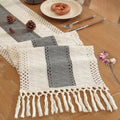 Niviy Grey Table Runner 72 Inches Long with Tassels, Seasonal Spring Summer Washable Embroidered Striped Braided Grey and Beige Boho Table Runners for Holiday Party 12 x 72 Inches