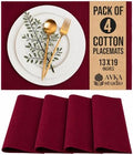 100% Cotton Ribbed Placemats - Set of 4-13 x 19 Inches - Maroon/Burgundy/Dark Red - Everyday/Fall Cloth Table Mats - Thick Construction, Washable & Reusable Cloth Place Mats - by AVKA Studio
