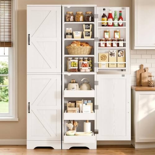 IRONCK Tall Pantry Cabinet, Narrow Kitchen Storage Cabinet with Drawers