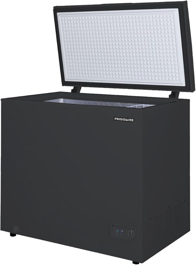 FRIGIDAIRE EFRF7003-BLACK Chest Deep Freezer, 7 Cu. Ft, Black Adjustable Thermostat-Removable Vinyl Coated Wire Basket-Easy Defrost Drain