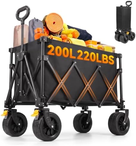 Collapsible Folding Wagon Cart 220 LBS Heavy Duty Utility Beach Wagon