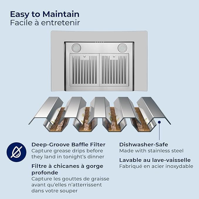 Hauslane Wall Mount Range Hood 36 Inch | European Canopy Design with Tempered Glass & Stainless Steel | 3-Speed,Dishwasher-Safe Filters | Ducted or Ductless with Charcoal Filters WM-600