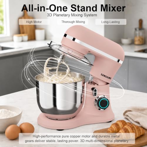 Stand Mixer, 6.5QT Tilt-Head Electric Kitchen Mixer 660W, 10-Speed Household food mixer with 304 Stainless Steel Bowl, Bread Cake Mixer include Dishwasher Safe Dough Hook, Beater and Whisk