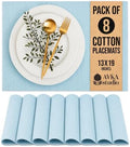 100% Cotton Ribbed Placemats - Set of 8-13 x 19 Inches - Light Blue - Everyday Cloth Table Mats - Thick Construction, Washable & Reusable Cloth Place Mats - by AVKA Studio