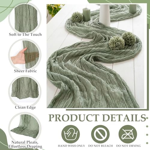 8 Pcs Sage Green and Dusty Blue Cheesecloth Table Runner 118"