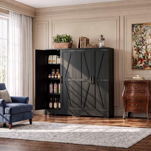 Unikito Kitchen Pantry Storage Cabinet with Adjustable Shelves, Black