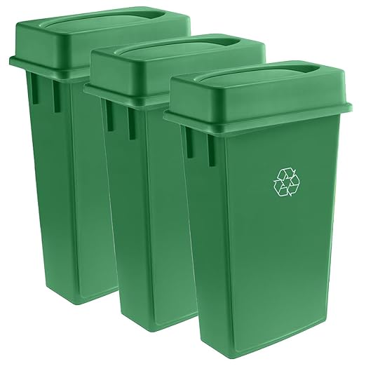 3 pack 23 Gallon Waste Bin with Swing Lid, Heavy-Duty Trash Can, Slim Rectangular Garbage Bin, Durable Waste Container, Recycling Bin, Plastic Wastebasket for Kitchen, Garage, Restaurants, Office