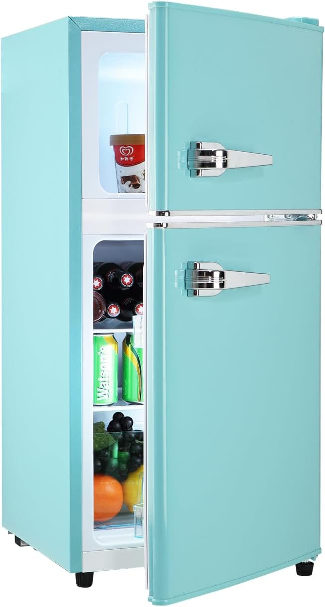 Anukis 3.2 Cu.Ft Retro Refrigerator with Freezer, 2 Door Mini Fridge with Adjustable Thermostat,Small Refrigerator for Apartment, Dorm, Office, Family, Basement, Garage (Mint Blue)