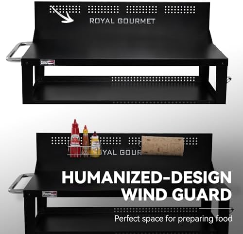 Royal Gourmet PC4401B 3-Tier Dining Cart with Wind Guard, Black