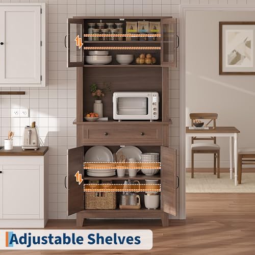 Takywep 72 in Tall Kitchen Pantry Cabinet, Kitchen Hutch Bar Cabinet