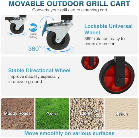 IRONWALLS Foldable Grill Cart Outdoor with Wheels, 31"L x 17" W x 27.5"H