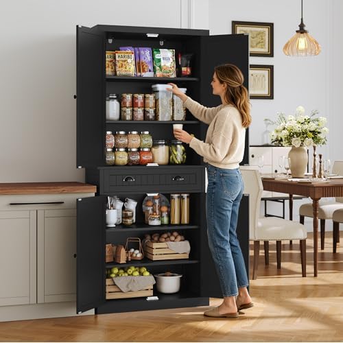 ARTPOWER 72" Tall Freestanding Pantry & Kitchen Storage Cabinet, Black