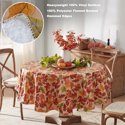 Newbridge Thanksgiving Falling Leaves 70 Inch Round Vinyl Fall Tablecloth